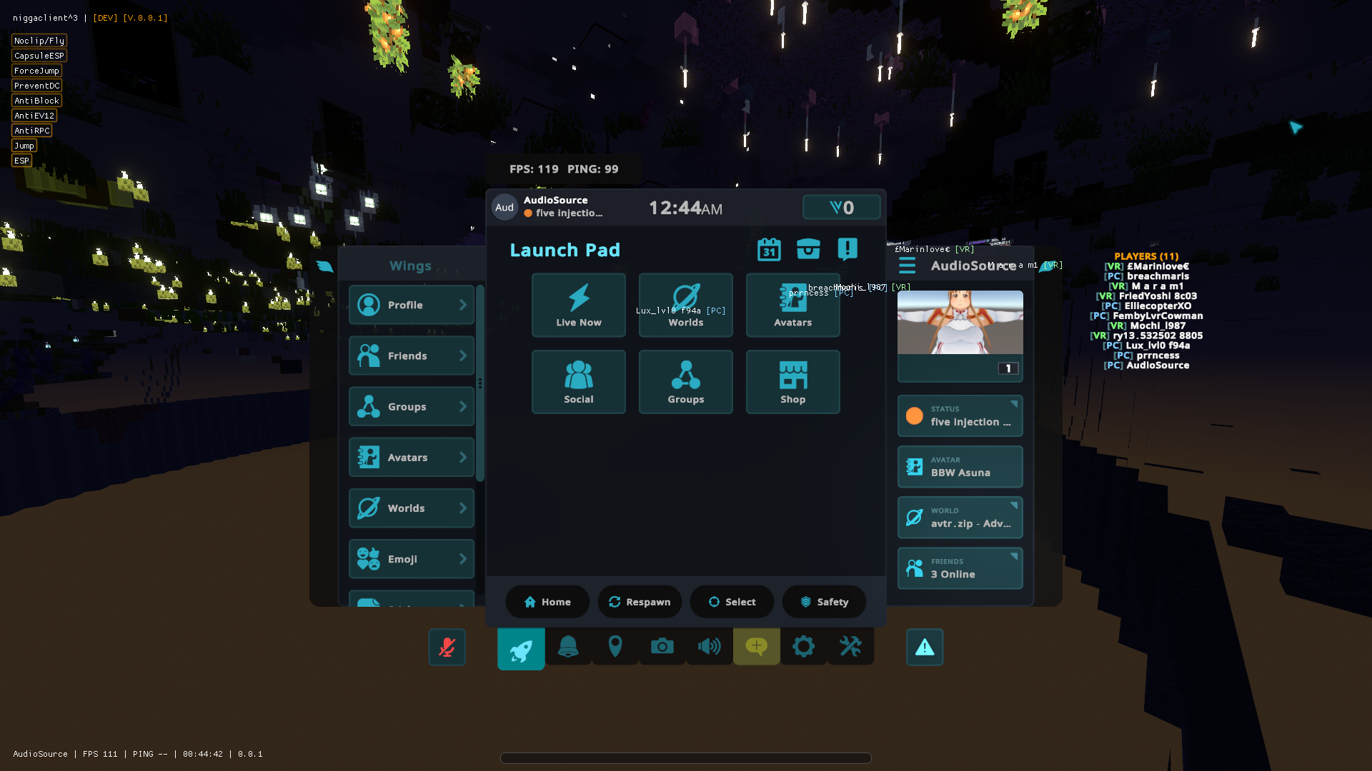 ningaclient menu screenshot